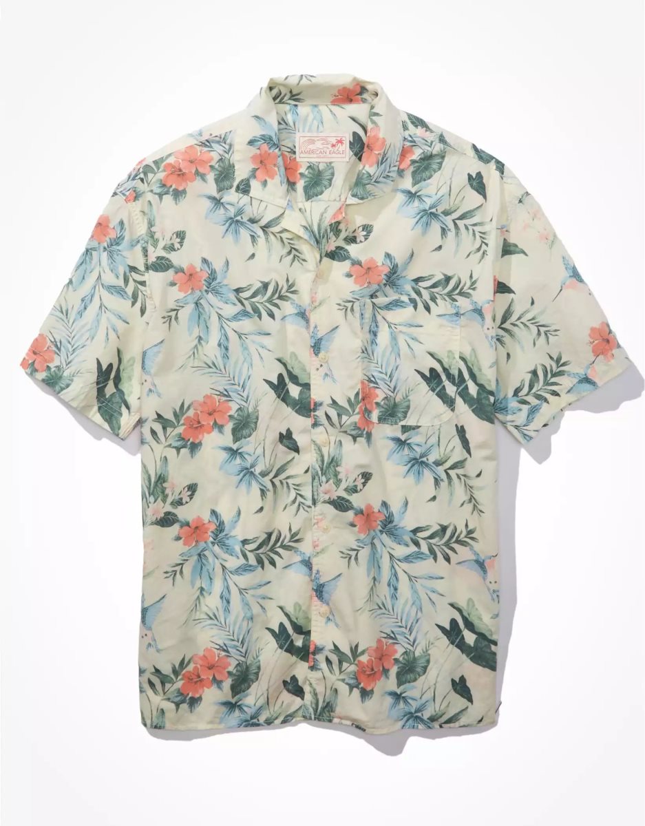 Hauts Flanelle American Eagle AE Tropical Button-Up Poolside Shirt Blanche Homme | SQX-37374447